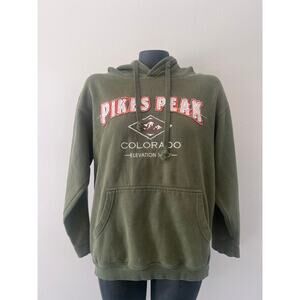 Ouray Tag Pike’s Peak Hoodie Colorado Sz S Pullover Green RawEdge SpellOut Fall